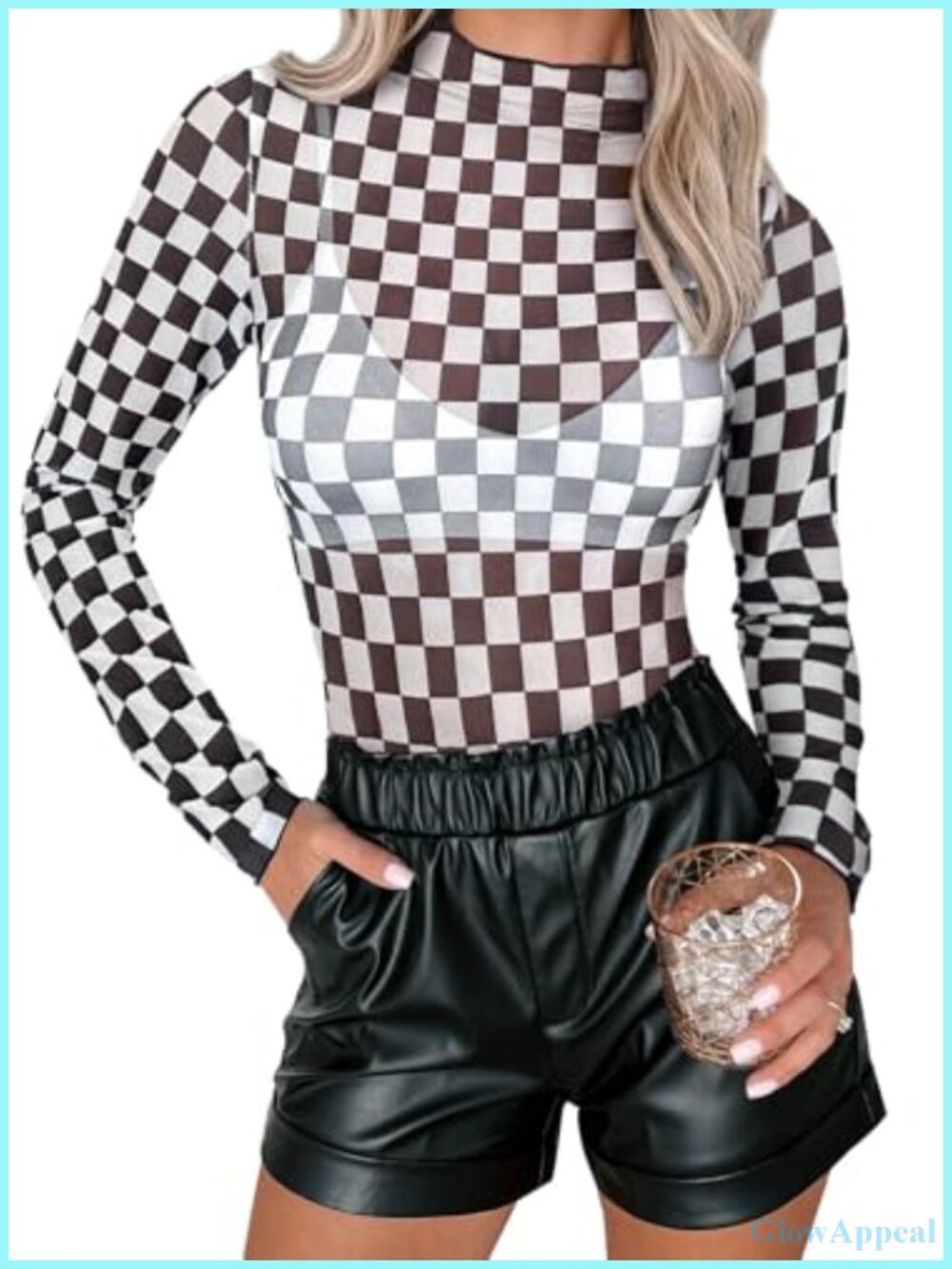 Mesh Top Mock Neck Long Sleeve Sheer Lace Blouse